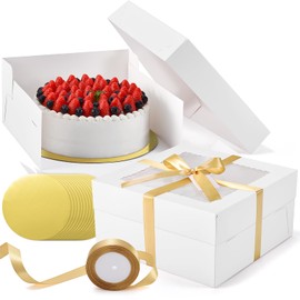 DOYIDE 30Pcs Cake Boxes, 12x12x6 Inch Bakery Boxes with Window, 15Pcs Large White Dessert Boxes(15Pcs Cake Boards), Cake Carrier Container Disposable Pie Boxes Package for Pastries Cookies Cupcakes