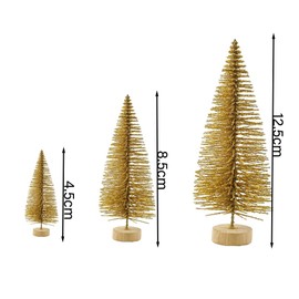 12 Pieces Artificial Mini Christmas Trees, Miniature Glitter Christmas Trees Bottle Brush Trees for Xmas Home Tabletop Decor, Gold 8.5cm