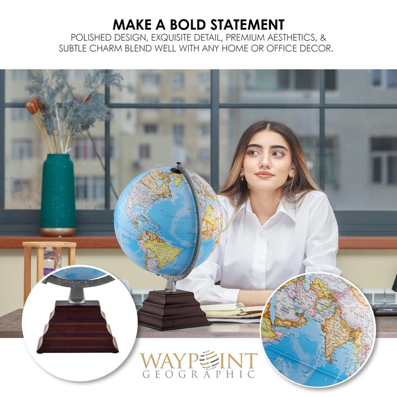 Waypoint Geographic Pacific Plus Globe, 12" Blue Ocean-Style World Globe,
