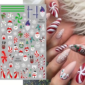 Christmas Nail Art Stickers Decals Santa Claus Nail Stickers 5Pcs Winter Xmas Nail Decals Snowman Elk Santa Hat Design Self Adhesive 3D Nail Art Supplies Cute Nail Stickers for Women Holiday Nail Art