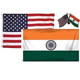 K's Novelties 2 Flag Set with Matching Pin USA & India Country 3x5 3’x5’ Flag & Lapel Pin