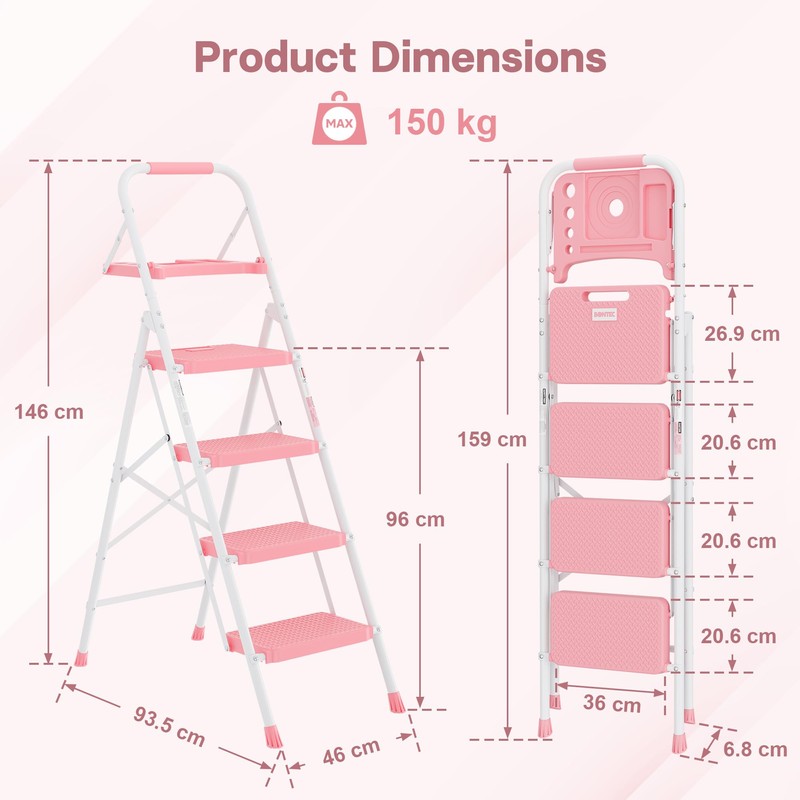 BONTEC 4-Step Ladder, 400lbs Max Load, Folding Step Stool with