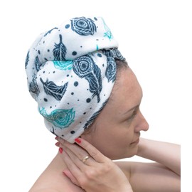 YOSSEE Hair Turban Towel Microfibre/Cotton, HD Printed Hair Towel Wrap, Absorbent and Lightweight for Women and Kids, Size: 25x61 cm, Made in EU