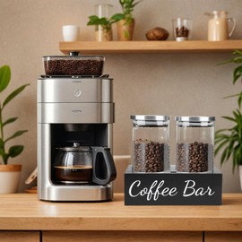 EtsRmi Airtight Coffee Bean Container Set - 2×50oz Glass Coffee Canisters with Scoop & Shelf, Clear Ground Coffee Storage Jars with Lids for Coffee Bar, Sugar, Tea, Nuts & Kitchen Countertop