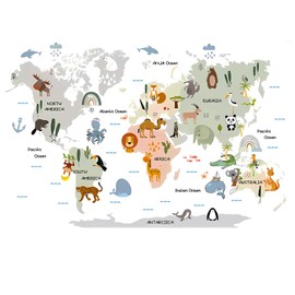 Children's Room World Map Wall Sticker World Map Animals Wall Sticker World Map Children's Room Wall Decoration Wall Sticker World Map Animals for Boys Girls Bedroom Wall Decoration