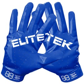 EliteTek Men's Football Gloves RG-14 Super Tight Fitting Football Gloves - Easy Slip On Design No Wrist Strap for Men (Royal Blue, Adult XXL)