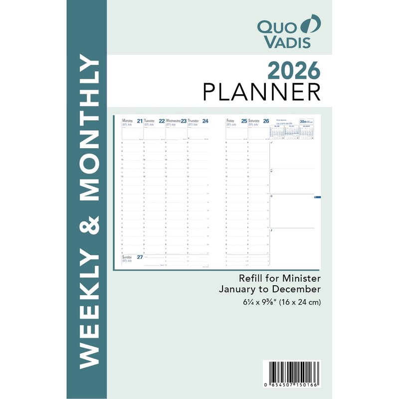 Quo Vadis 2026 Refill for Minister - Weekly/Monthly Planner -