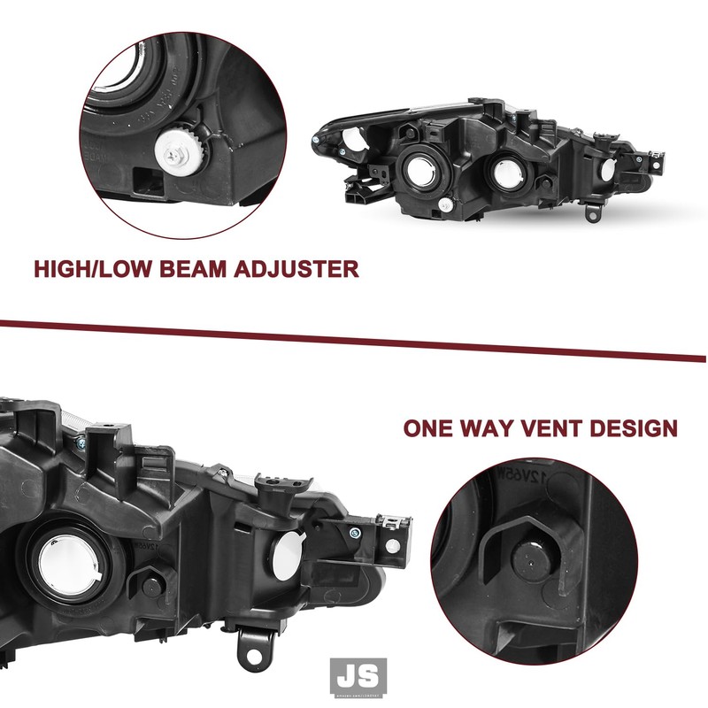 JSBOYAT Halogen Model Black Headlight Assembly Compatible with 2009-2014 Nissan