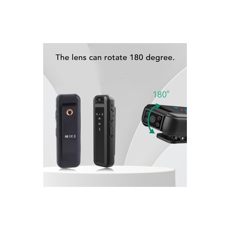 Mini Body Camera 1080P, 180 Degree Rotating Video Recorder With