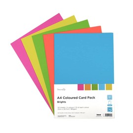 Dovecraft | A4 Coloured Card Pack | Double Sided | 180gsm Card Stock | 50 Sheets | 21cm x 29.7cm | Card Pack for Crafts, Invitations, Wedding | Brights