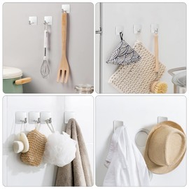 VIS'V Adhesive Hooks, Metal Shower Wall Stick on Hooks, Waterproof, 2 Extra Adhesive Strips, Silver, 4 Pcs