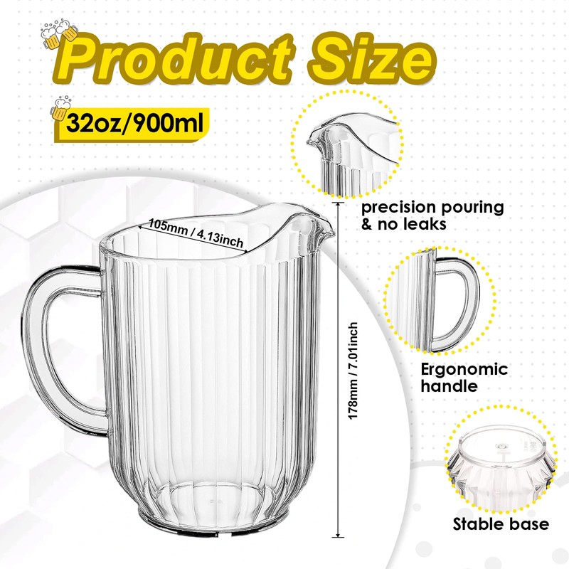 WELKOR 32 Oz Plastic Beer Pitcher Set,Commercial Grade Anti-Drip Restaurant