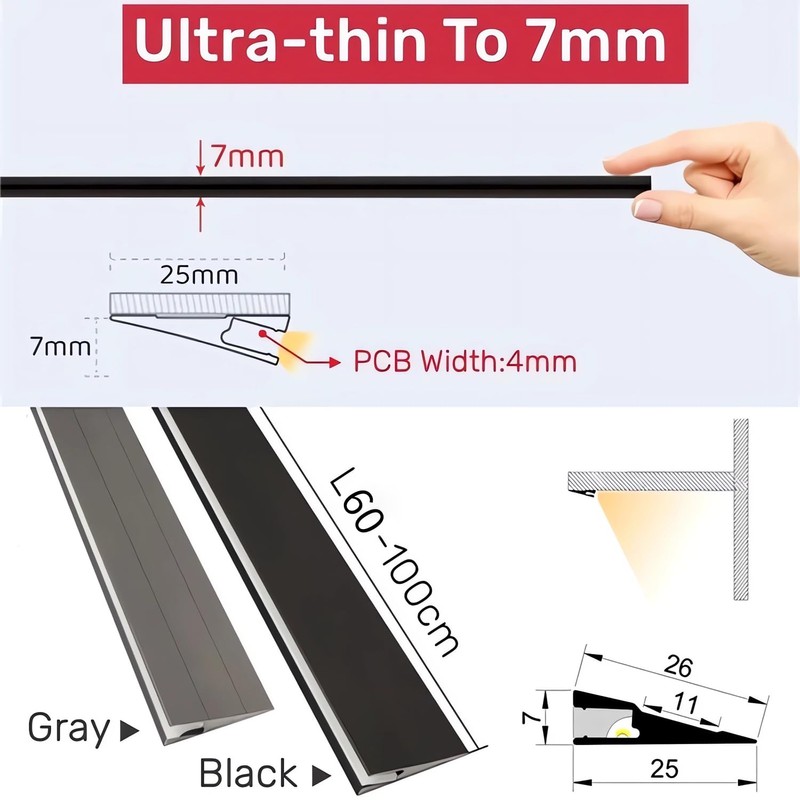 JARBIH 5Pack 1M/3.3ft Ultra-Thin Led Aluminum Profile, 45° Oblique Lighting