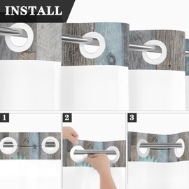 Nesphy No Hook Rustic Farmhouse Shower Curtain with Snap-in PEVA Liner Set, Teal Daisy Butterfly Wooden Hotel Style with See Through Top Window Double Layers Waterproof Bath Curtain 71x74 Inch