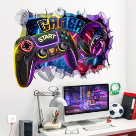 decalmile Large 3D Game Wall Decals Gamer Controller Video Gaming Joystick Wall Stickers Teenagers Boy Bedroom Playroom Wall Decor