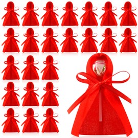 Fanfanwin 24 Pcs Red Mini Christmas Decor Lollipop Hat Cover Craft for Xmas Birthday Party Wine Bottle Dinner Table Supplies(6.3 x 2 Inches)