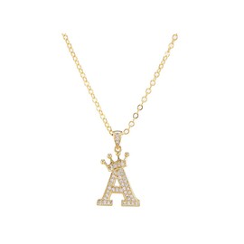 Crown A-Z Initial Necklace Gold Plated Sparkling Crystal Monogram Letters Pendant Necklaces for Women Alphabet Name Jewelry Gift (C)