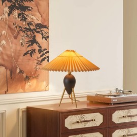 Fetason 16" Wabi-Sabi Black Wood Cute Table Lamp Desk Lamp for Living Room Mid Century Modern Decorative Nightstand Bedside Table Lamp for Bedroom Farmhouse Vintage Small Lamp for Home Office Decor