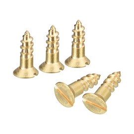 sourcing map Brass Wood Screws, 40Pcs M3.5 x 10mm Slotted Drive Flat Head Self Tapping Screw Countersunk for Woodworking Furniture