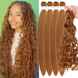 Honey Blonde Braiding Hair Pre Stretched Hypoallergenic Knotless Synthetic Braids Itch Free Crochet Ocean Wave Braids French Curl 27 Braiding Hair