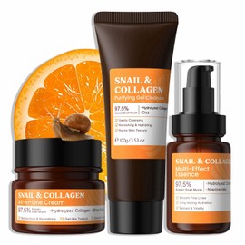 3-In-1 Snail Mucin Skin Care Set - Facial Kit for Women with Snail Mucin Moisturizer, Serum, Cleanser, Anti Aging Face Skincare Set with Snail Filtrate, Vitamin C & B3, Collagen ﻿