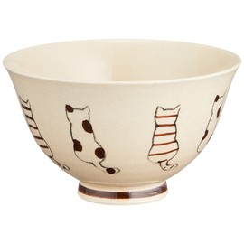 Okagawa Pottery Hasami Ware Tea Bowl Rice Bowl Approx. 4.7 inches B Cat Tea Brown 248788
