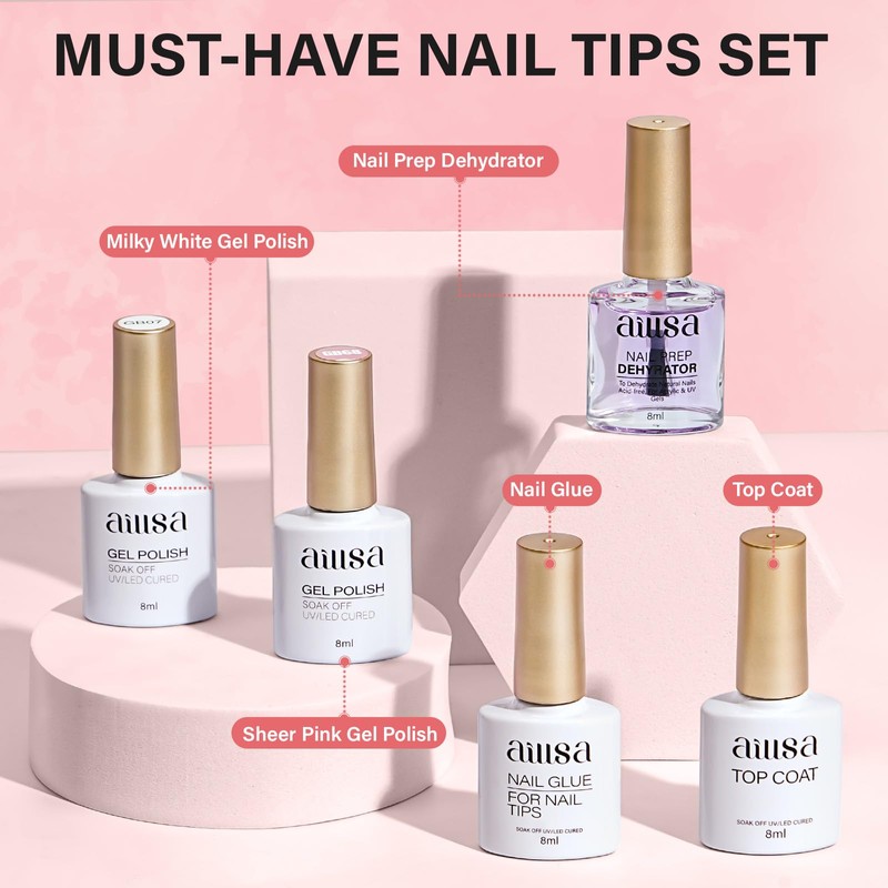 AILLSA Extra Short Coffin Gel Nail Kit 240pcs Full Nail