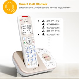 AT&T 2-Handset DECT 6.0 Bluetooth Expandable Cordless Phone for Home with Answering Machine, Smart Call Blocking, Caller ID, Intercom and Bluetooth Connect to Cell: BL3112-2 (Champagne Gold/White)