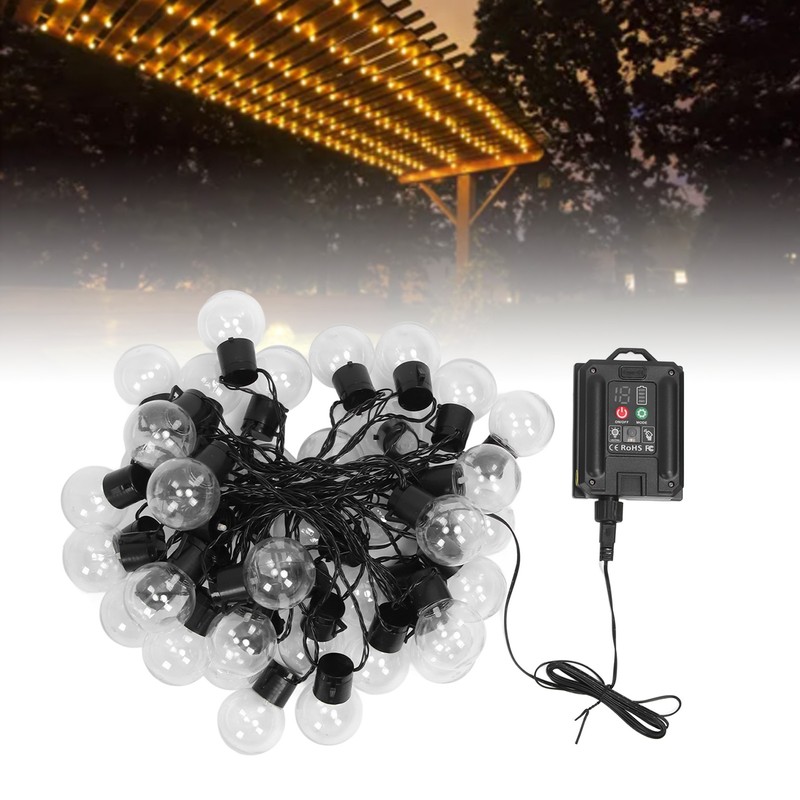 Outdoor String Light with 40 G50 Bulb Waterproof Solar USB