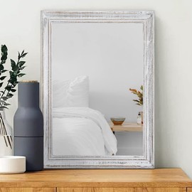 MWAZZLL Wall Mirror with Rustic Wood Frame Rectangle Mirrors for Wall Decorative Hanging Mirror for Bathroom Bedroom Farmhouse Living Room Small