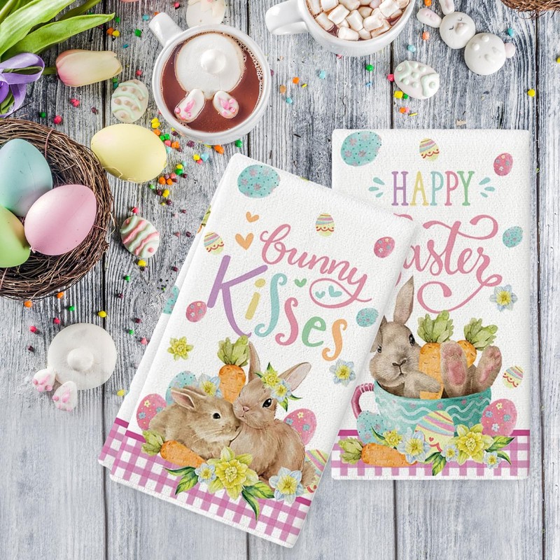 DIELIANHUA Pack of 2 Happy Easter Tea Towels, Happy Easter