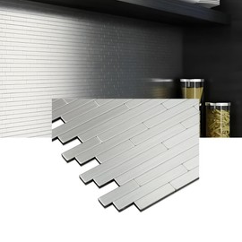 Tenedos TMSD-12x12-SSML Sky Silver Gray Metal Stainless Steel Peel and Stick Mosaic Wall DIY Tile Backsplash for Kitchen, Bathroom Shower, Accent Decor, Fireplace (1)