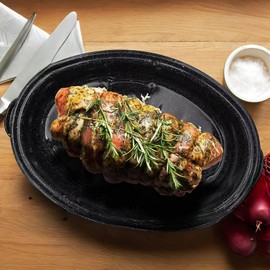 Turkey Roasting Pan Medium Granite Roaster Pan With Lid 16"Oval Enamel Steel Roaster Pot Turkey Roaster, Vegetables, Free of PFOA,Holiday Gifts