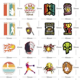 100PCS Softball Stickers, Cute Motivational Vinyl Waterproof Stickers for Water Bottles,Helmets, Luggage, Teaching Incentives, Softball Gifts for Girls Kids, Teens and Adults