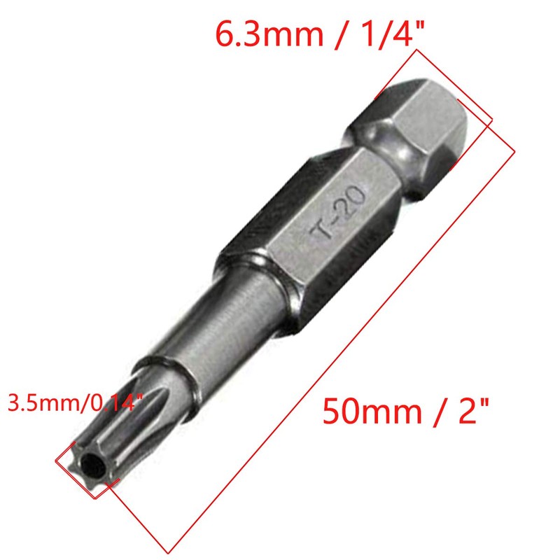 COMOK 10pcs 50mm Long 1/4 Inch Hex Shank T20 Torx