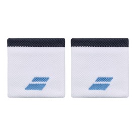 Babolat Unisex Sponge Logo Wristband - One Size - Colour: White/Blue, Fast Absorption of Sweat, Width 7.5 cm, Black Wrist Strap for Gym Tennis Badminton Padel Unisex-Adult