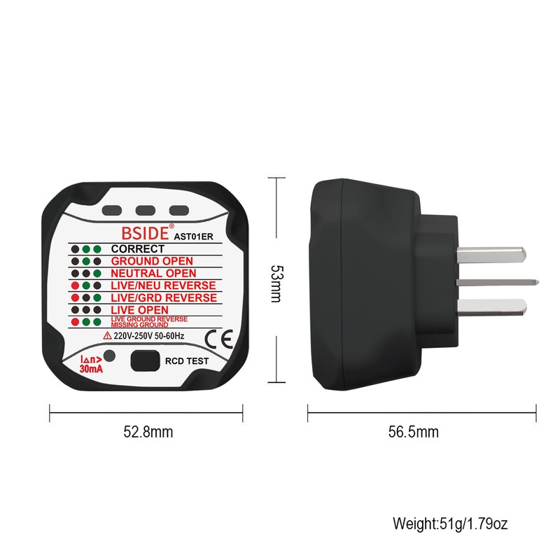 BSIDE AST01ER Socket Tester RCD Outlet Tester Automatic Electric Power