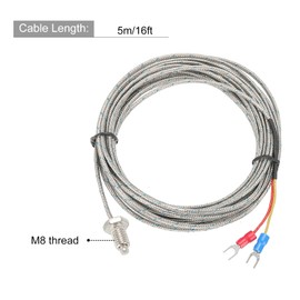 MECCANIXITY Temperature Sensor M8 Screw Temperature Probes Thermocouple J Type 16ft 0 to 750°C(32 to 1382°F)