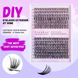 Yinaber Lash Extension 280pcs Individual Lashes Cluster Natural DIY Eyelash Extension Lash Clusters 30D 40D 9-16mm Mix D Curl Eyelash Clusters Extensions for Self(30D&40D-0.07D-9-16Mix)