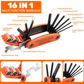Kapsuen Bicycle Repair Kit - 16-in-1 Multitool Tool, Bicycle Tool Set with Tyre Repair Kit for Mountain Bike Road Bike