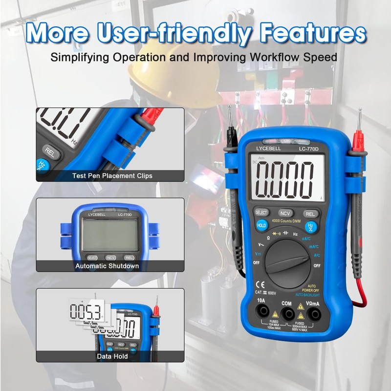 Digital Multimeter Tester 4000 Counts, AC DC Volt Ohm Amp