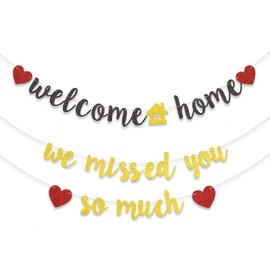 NiceNaiils Decorazioni Bentornata a Casa - Festone Welcome Home e We Missed You So Much in Cartoncino Nero e Oro Glitter, Banner per Festa di Rientro, Nuova Casa o Nascita, Facile da Appendere