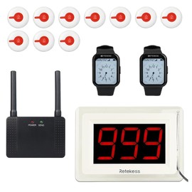 Retekess T114 Nurse Call System, Medical Alert Systems for Seniors, Multiple Reminder Methods, Max 999, 2 TD113 Watch Receivers, 10 Alert Call Buttons for Clinic, Hospital, Nurses Station