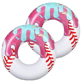2 Pcs Ice Cream Drip Baseball Pool Floats 42.5 Inch Inflatable Swim Rings Summer Beach Pool Toys for Adult Ice Cream Baseball Party Themed Birthday Bridal Shower Party Supplies