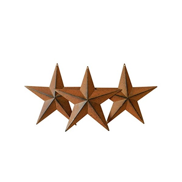 CVHOMEDECO. Country Rustic Antique Vintage Gifts Metal Barn Star Wall/Door Decor, 8 Inch, Set of 3. (Rusty)