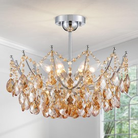 Crystal Ceiling Light Fixture, Modern Semi Flush Mount Ceiling Light, 6-Lights Chrome Crystal Chandelier Ceiling Hallway Light Fixtures for Bedroom Bathroom Entryway Closet Dining Room Kitchen