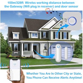 Door Chime with Phone App,WiFi Door Open Contact Sensor Alarm Chime with 600 FT Range,WiFi Door Ringer Alert for Business/Store/Home/Office When Enter (Three Sensor One Gateway)