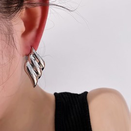 Gold Statement Earrings for Women Silver Chunky Earrings Large Gold Earrings Dangle Big Gold Chunky Earrings Bold Silver Earrings for Women Geometric Triangle Square Round Earrings Trendy Fashion Earrings (F _ Silver rhombic)