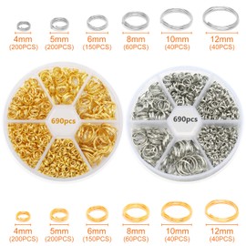 Juyibaao Mini Double Loop Jump Rings, Split Rings Gold Silver Small Key Ring Hoop for Jewellery Pendant, 4mm 5mm 6mm 8mm 10mm 12mm
