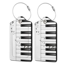 Piano Keys Music Notes Leather Luggage Tags for Suitcases Travel ID Identification Labels with Privacy Cover Set of 2 for Music Lovers